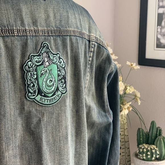 Slytherin House Custom Lightly Distressed Denim Jean Jacket - Picture 1 of 16